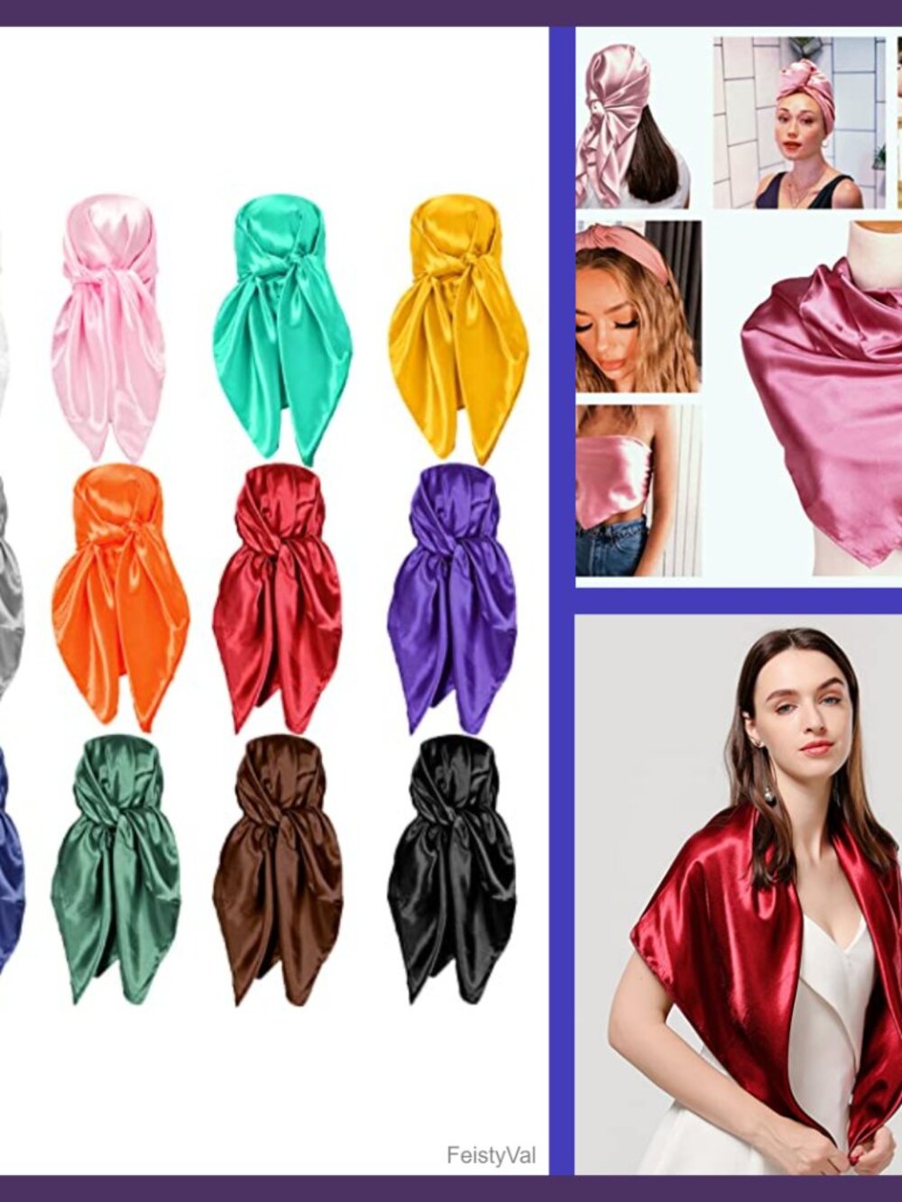 Polyester Satin Head Scarf 35x35 Large Square Hair Wrap for Women Girls